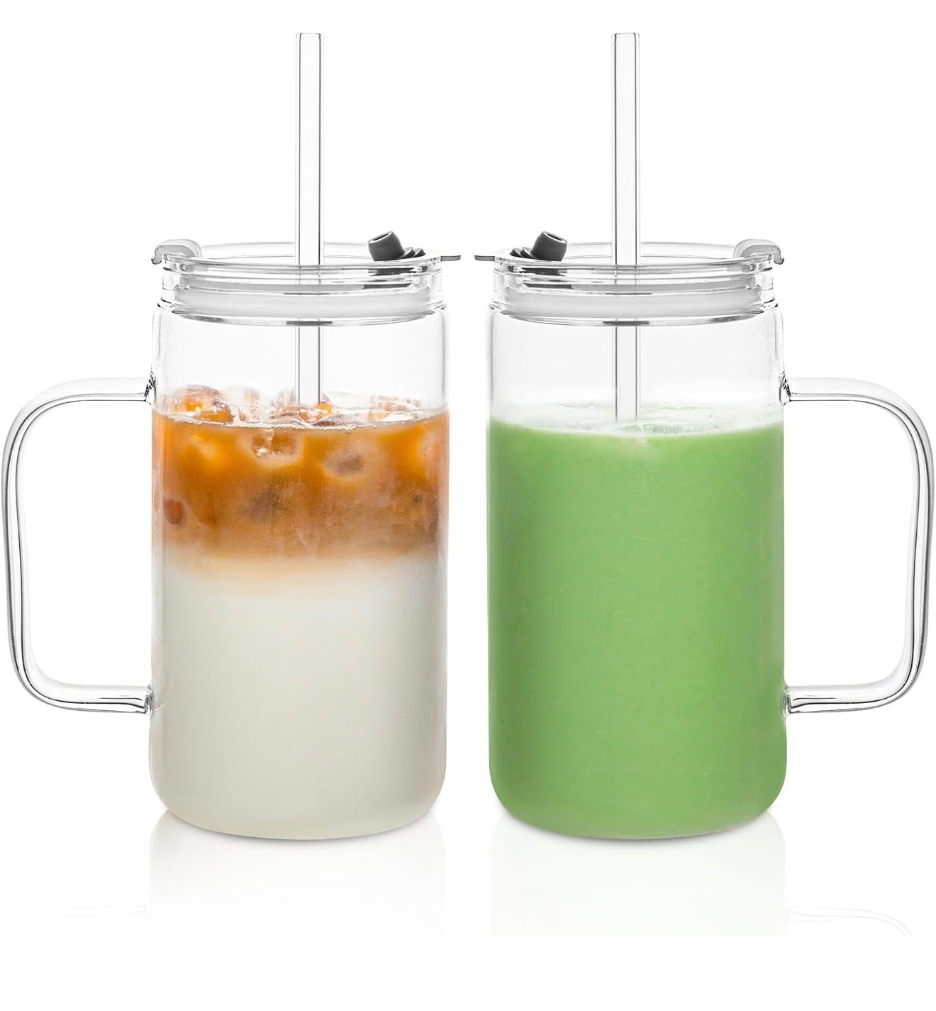 24oz hot/cold single walled glass handled tumbler